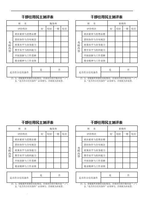 干部提拔任用民主测评表(A)