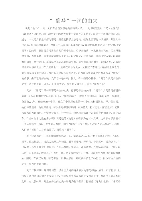 驸马一词的由来