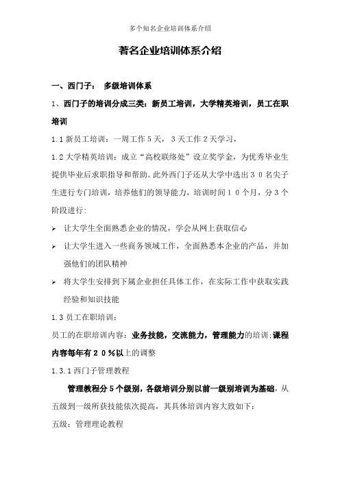 多个知名企业培训体系介绍