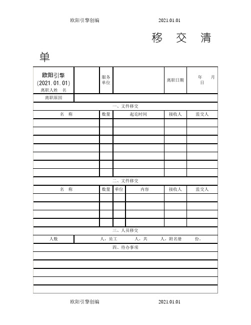 物品移交清单格式之欧阳引擎创编