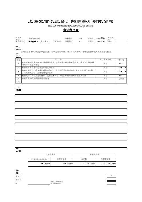 某会计师事务所公司审计程序表(xls 页)