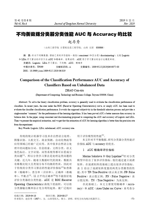 不均衡数据分类器分类性能auc与accuracy的比较