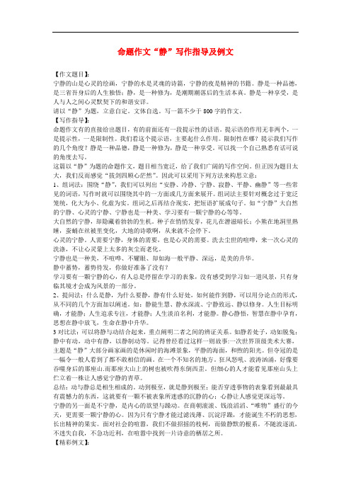 高中语文 经典话题作文题写作指导 静写作指导及例文