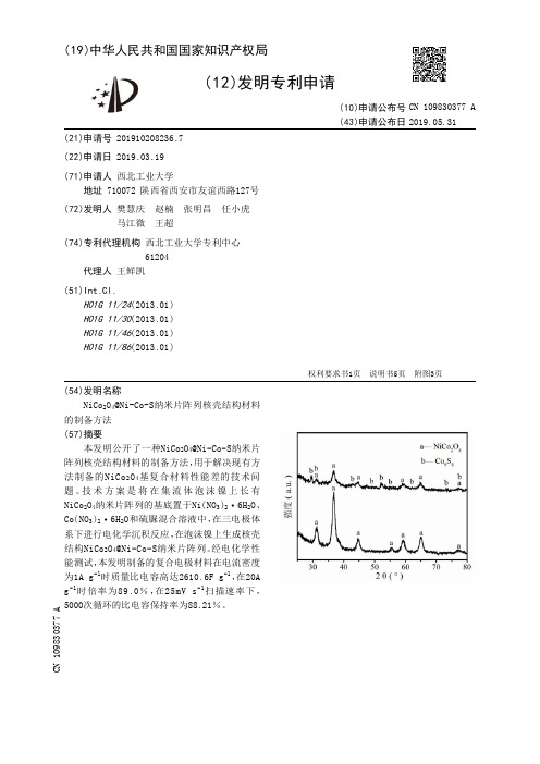 【CN109830377A】NiCoSub2SubOSub4SubNiCoS纳米片阵列核壳结构材料的