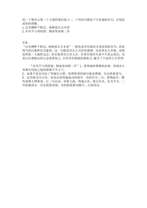 初二下册语文第二十五课的课后练习答案