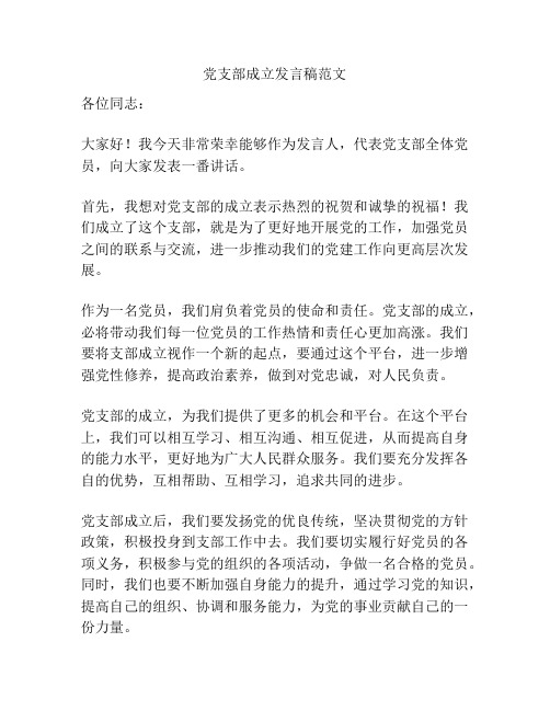 党支部成立发言稿范文