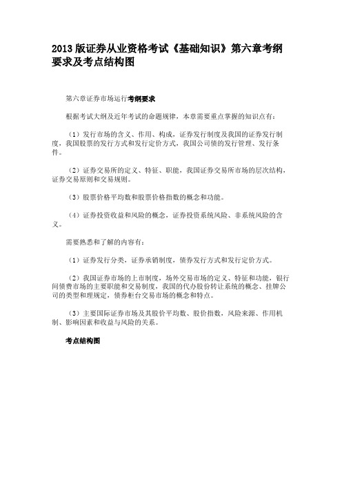 2013版证券从业资格考试《基础知识》第六章考纲要求及考点结构图