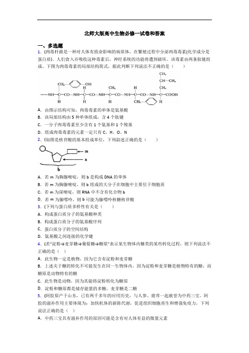 北师大版高中生物必修一试卷和答案