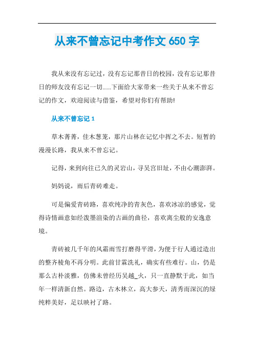 从来不曾忘记中考作文650字