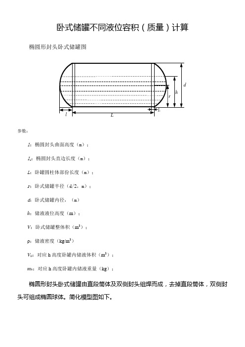 卧式储罐不同液位下的容积(质量)计算