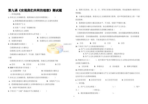 思想品德：第九课《实现我们共同的理想》测试题(人教新课标九年级)