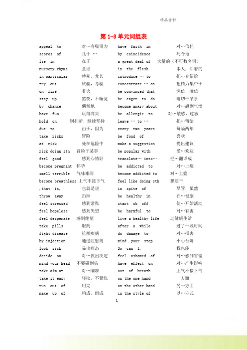 高中英语第1_3单元词组表新人教版选修6