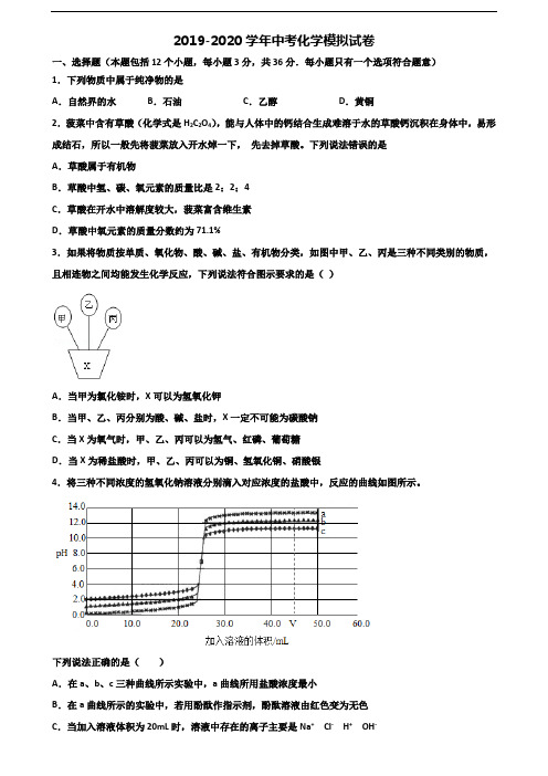 【精选3份合集】云南省昭通市2019-2020学年中考化学学业水平测试试题