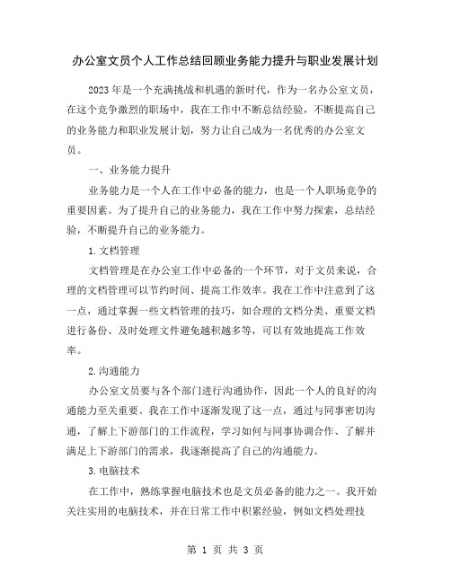 办公室文员个人工作总结回顾业务能力提升与职业发展计划