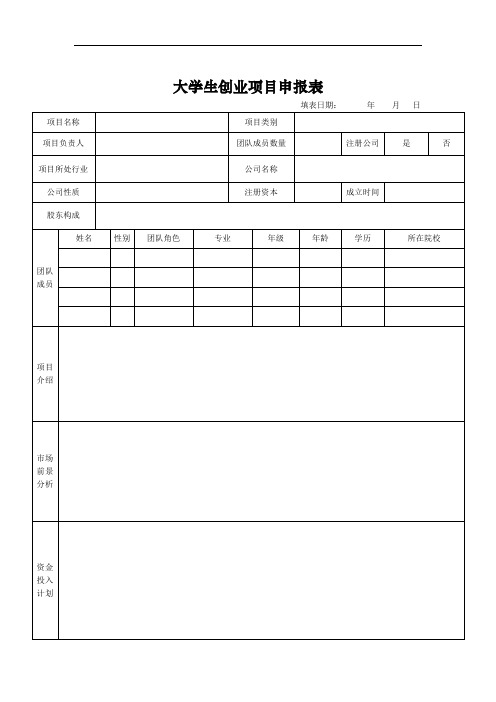 大学生创业项目申报表