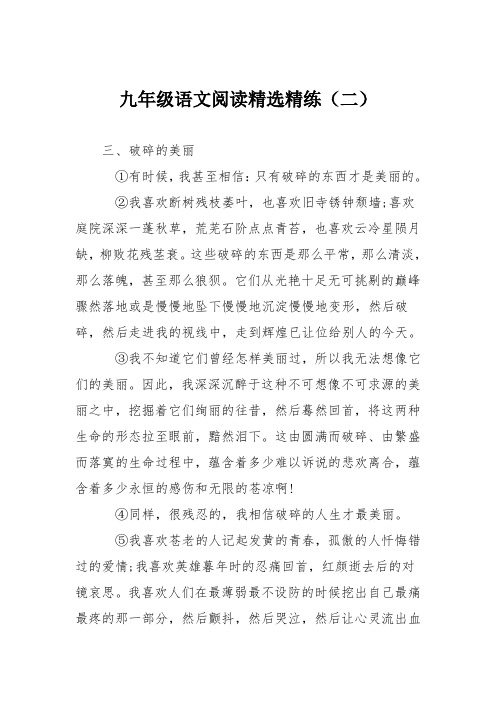 九年级语文阅读精选精练(二)