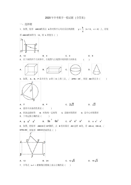 2020年中考数学一模试题（含答案）