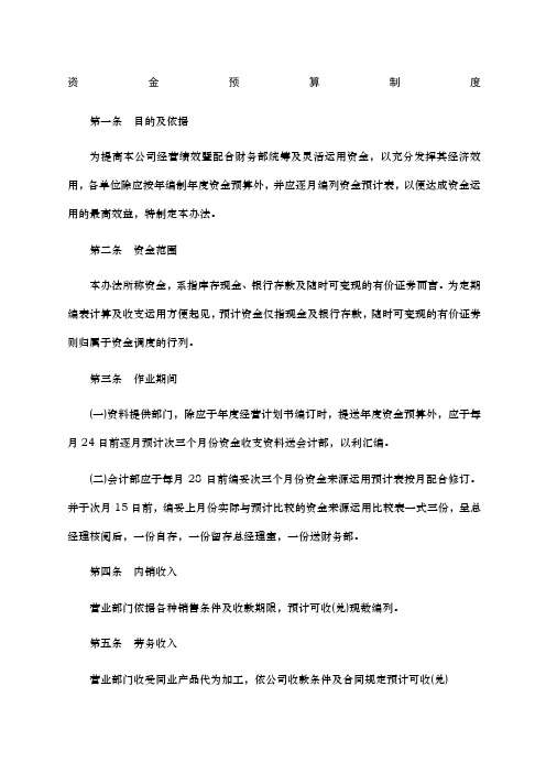 资金预算制度范本