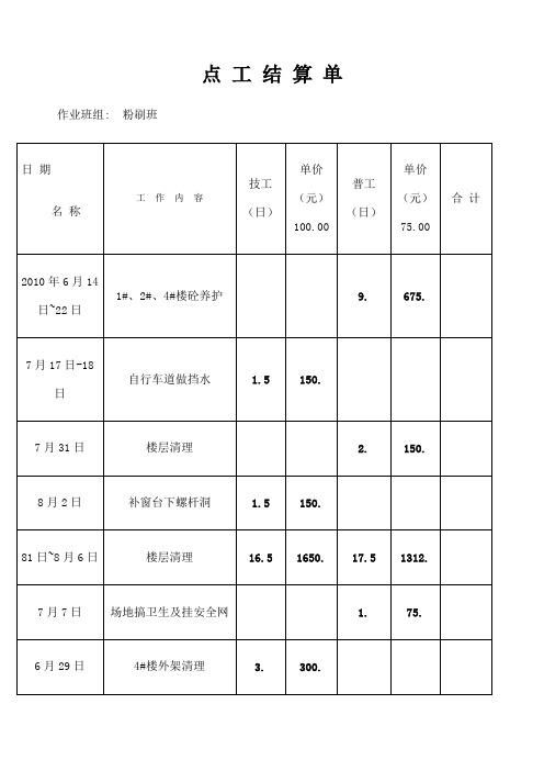 点 工 结 算 单