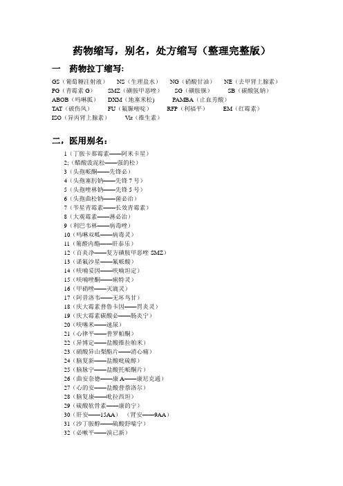 药物缩写,别名,处方缩写(整理完整版)