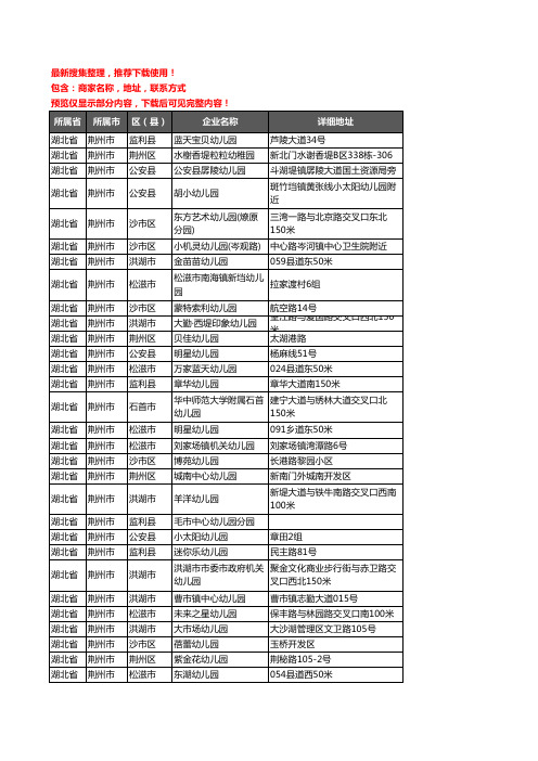 新版湖北省荆州市幼儿园企业公司商家户名录单联系方式地址大全553家