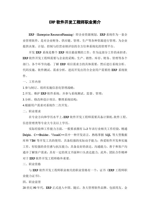 ERP软件开发工程师职业简介