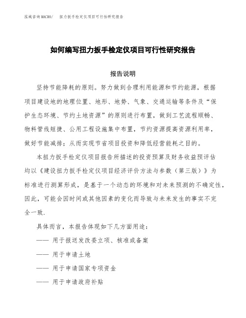 如何编写扭力扳手检定仪项目可行性研究报告