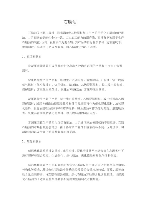 石脑油的分类