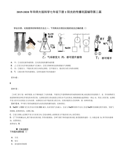 2019-2020年华师大版科学七年级下册2阳光的传播巩固辅导第二篇.docx
