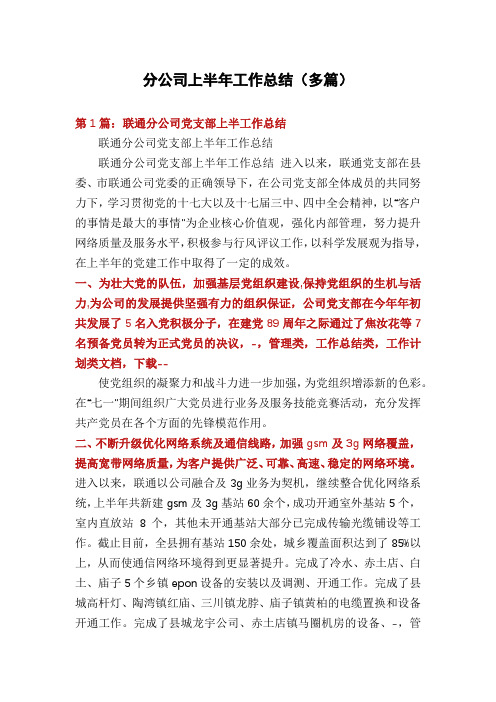 分公司上半年工作总结(多篇)