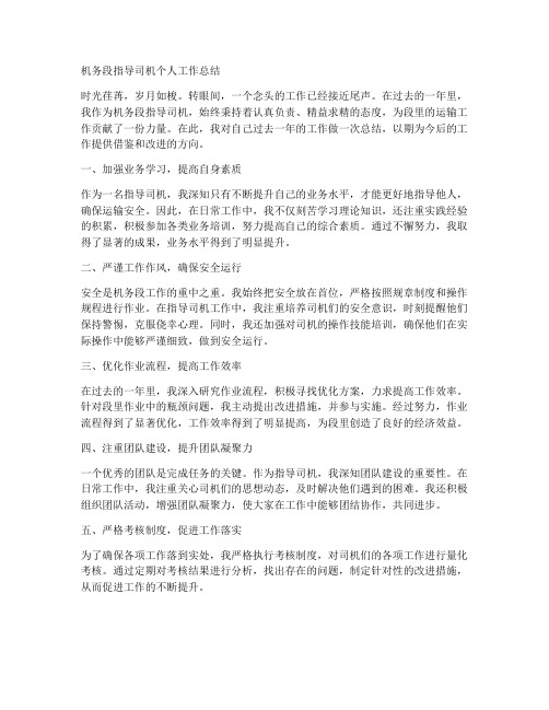 机务段指导司机个人工作总结