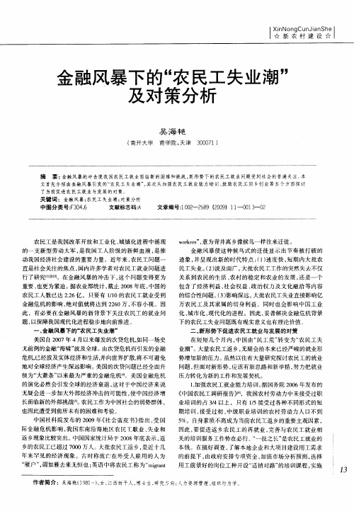 金融风暴下的“农民工失业潮”及对策分析