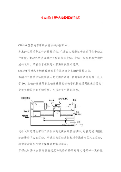车床主要结构及运动形式