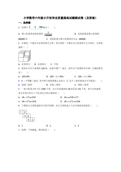 小学数学六年级小升初毕业质量提高试题测试卷(及答案)