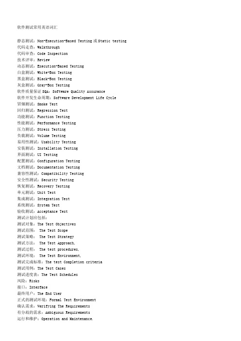 软件测试英语术语+缩写