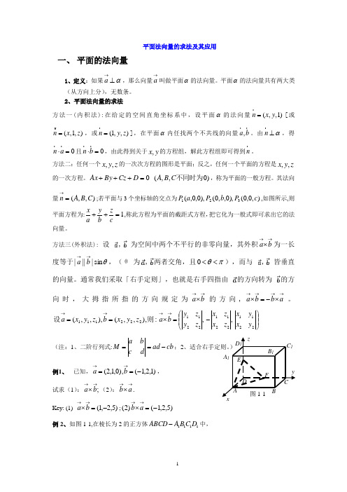 平面法向量的求法及其应用