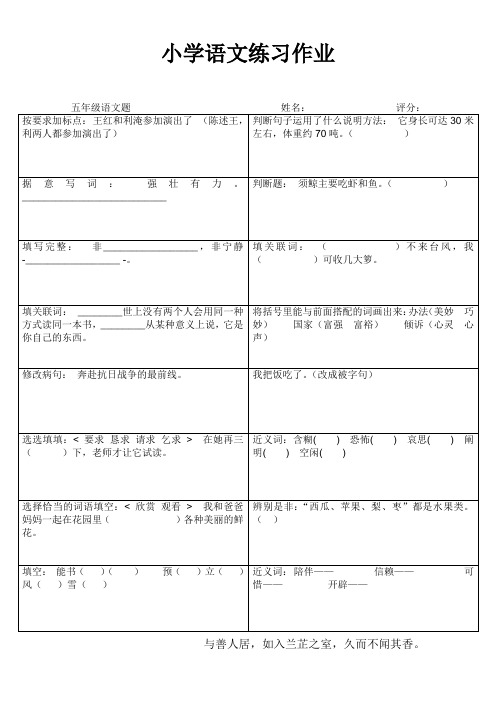 罗阳小学五年级语文期末复习练习作业104