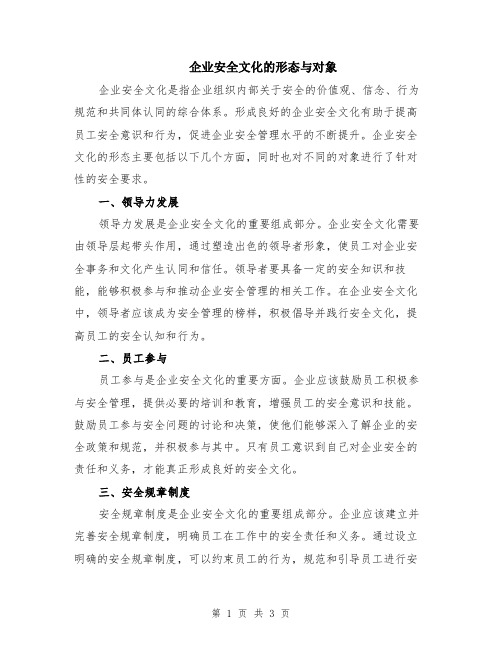 企业安全文化的形态与对象