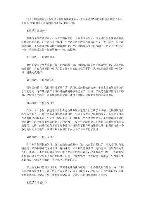 2019小学生的暑假学习计划