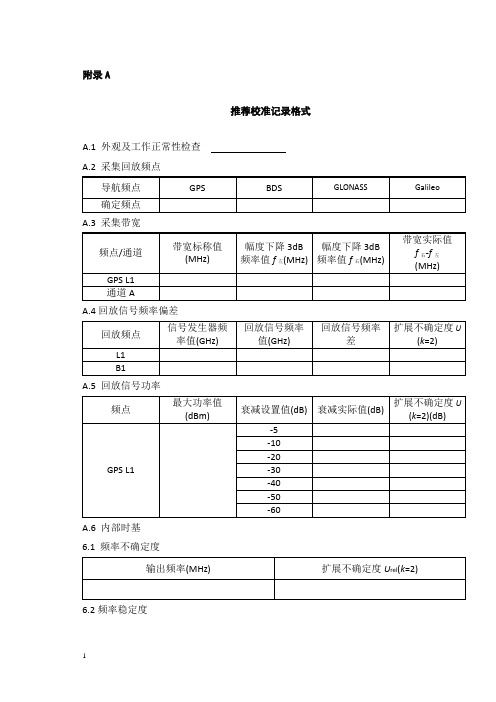 全球导航卫星系统(GNSS)信号采集回放仪校准记录、证书内页格式