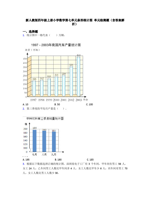 新人教版四年级上册小学数学第七单元条形统计图 单元检测题(含答案解析)