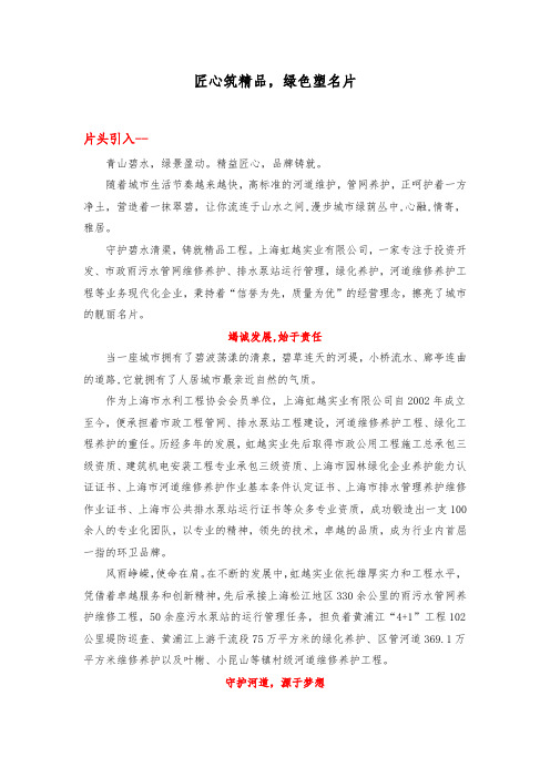 上海虹越实业有限公司专题片文案