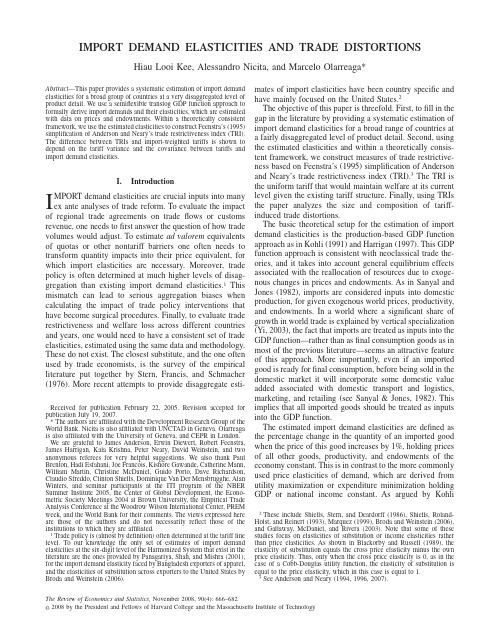 Import demand elasticities and trade distortions
