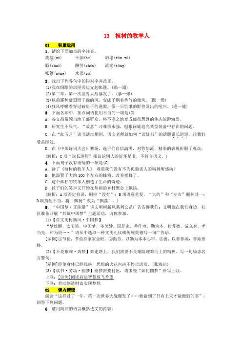 七年级语文上册第四单元13植树的牧羊人练习新人教版