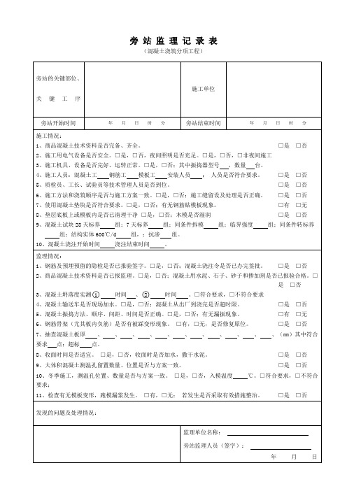 工程旁站监理记录范本