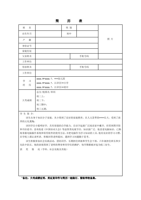 中考签约简历模板4