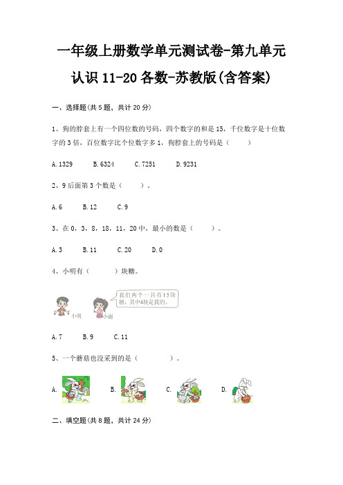 一年级上册数学单元测试卷-第九单元 认识11-20各数-苏教版(含答案)