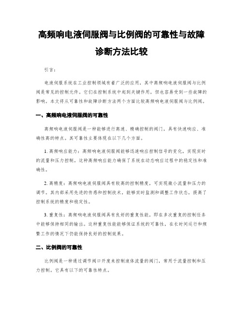 高频响电液伺服阀与比例阀的可靠性与故障诊断方法比较