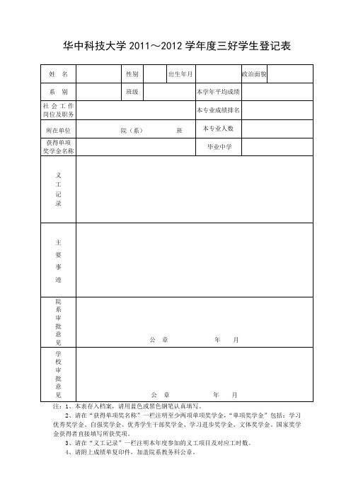 年度评优申请表模板