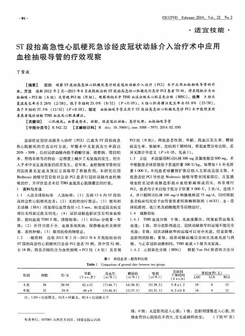 ST段抬高急性心肌梗死急诊经皮冠状动脉介入治疗术中应用血栓抽吸导管的疗效观察